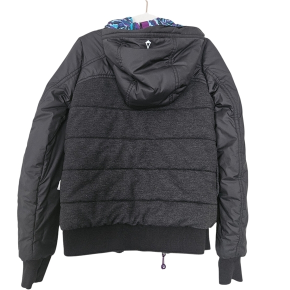 Ivivva Reversible Black Purple Blue Down Puffer Jacket size 10 flaw - Picture 2 of 7